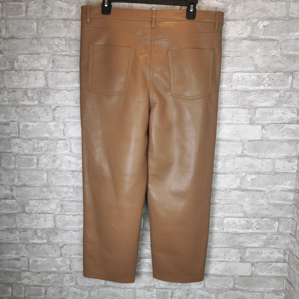 Aritzia Wilfred Pants Tan Vegan‎ Faux Leather Straight Leg Minimalist 16